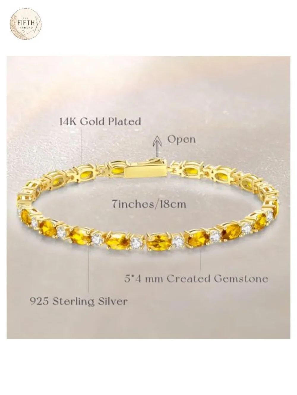 14K Gold Plated Silver Birthstone Tennis Bracelet for Women 7